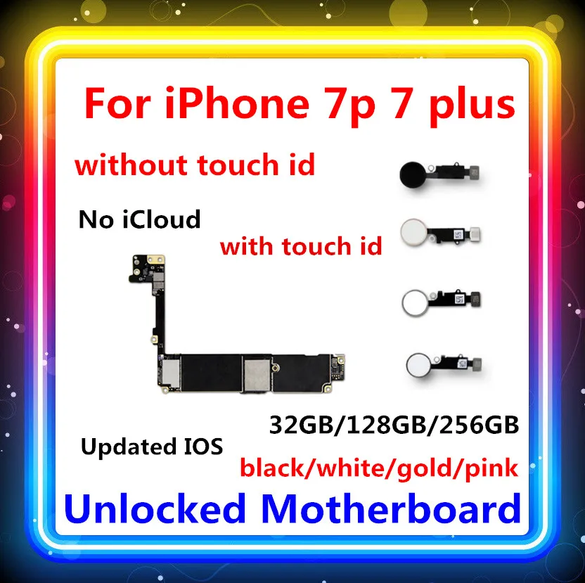 

32GB / 128GB / 256GB IOS system For iphone 7 Plus 7P unlocked motherboard with/without touch ID For iphone 7 Plus mainboard card