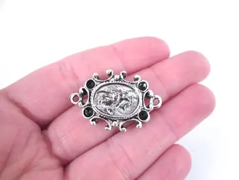 

4 10x 14mm silver plated oval connector pendant charms, B233theof