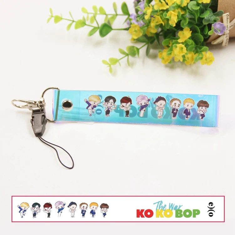 

Kpop EXO Cute Laser Lanyard Sehun Transparent Fashion Keychain Baekhyun Phone Strap Chanyeol Bag Pendant