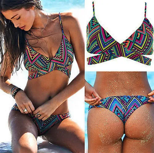

2017  Sexy Lady's Push Up Print Bikini Bathing Suits Biquini Biquine Maillot De Bain Women Swimsuits Indian Totem Bikini