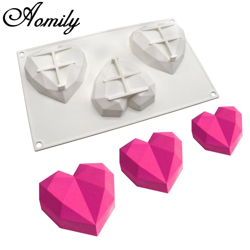 

Aomily Diamond Hearts Shaped Silicone Mold DIY Cake Fondant Mousse Mold Cake Decorating Tools Bakeware Kitchen Soap Candle Molds