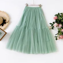 AcFirst лето зеленый черный синий Сексуальная Женская юбка трапециевидная плиссированная юбка до щиколотки сетчатая одежда ампир длинные юбки праздник