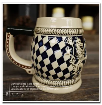 

Mini Style Ceramic German Beer Mug Hungarian Lion Emblem Hand Painted Mugs Embossed Pattern Coffee Cup 13*8*10cm