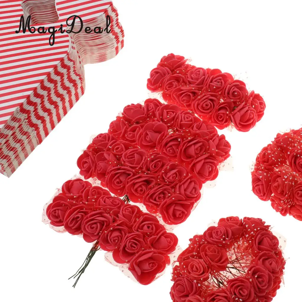 MagiDeal 50pcs Rose Flowers Ribbon Candy Gift Boxes Wedding Party Favor Decor Red