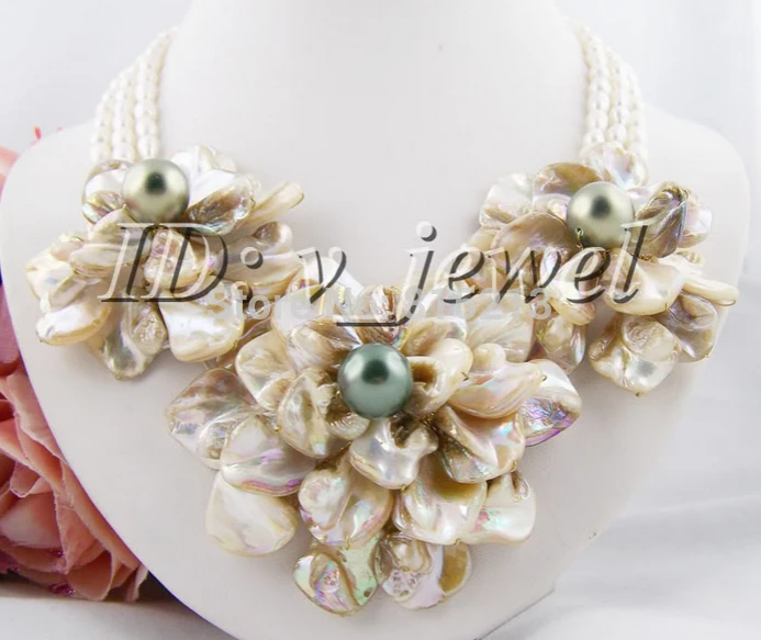 

ddh00967 Pearl&shell&shell pearl flower necklace/earring set