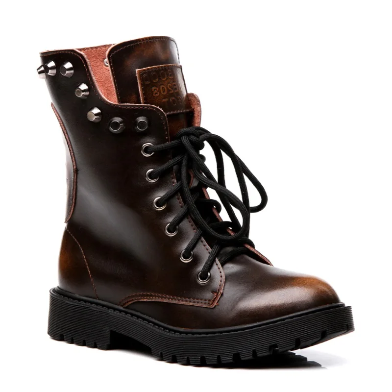 Женские винтажные ботинки из натуральной кожи с заклепками|boots women shoes|women shoes