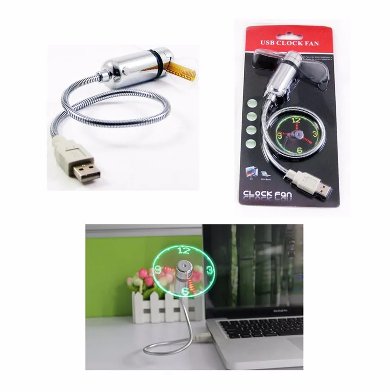 LED Clock Display Fan Mini USB Powered Flexible Gooseneck Flashing Real