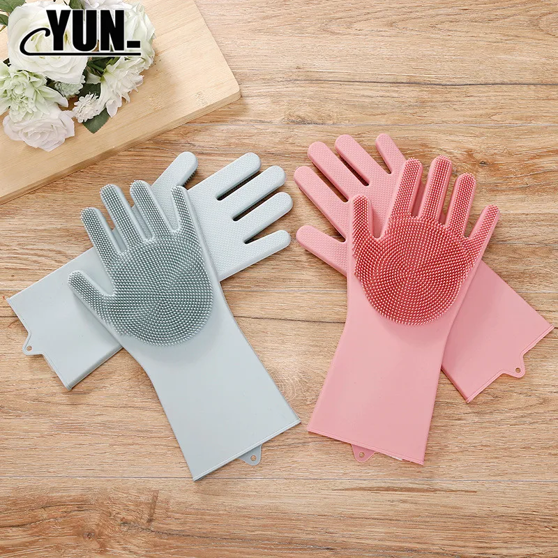 A Pair Cleaning Gloves Magic Silicone Scrubber Rubber Dusting Dish WashingPet Care Grooming Bathroom CarInsulated Kitchen 6D (9)