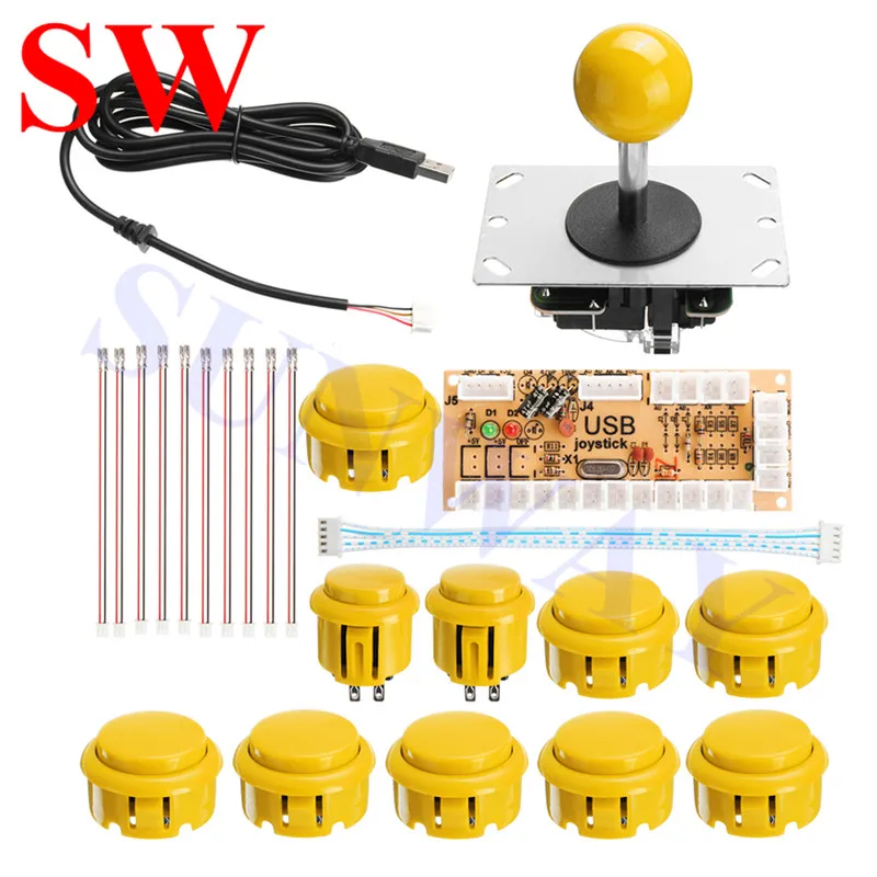 Blue with Yellow 2 player DIY Arcade Kits for PC USB Encoder + Sanwa Style Joystick with PCB Board + 30mm/24mm Arcade Buttons 