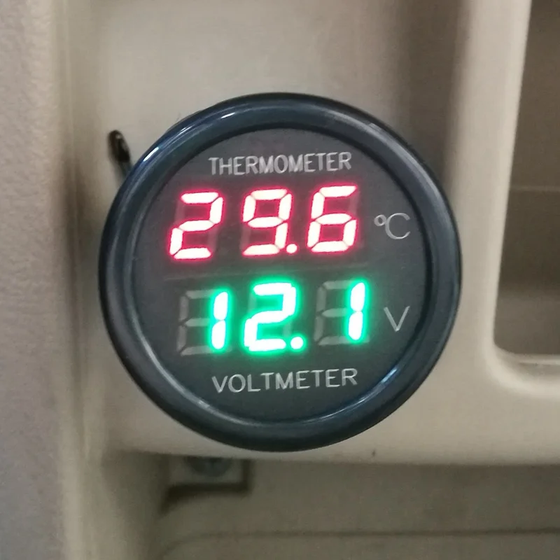 2 In 1 Digital Car Thermometer Voltmeter Temperature Voltmeter Detector Red Green Dual LED