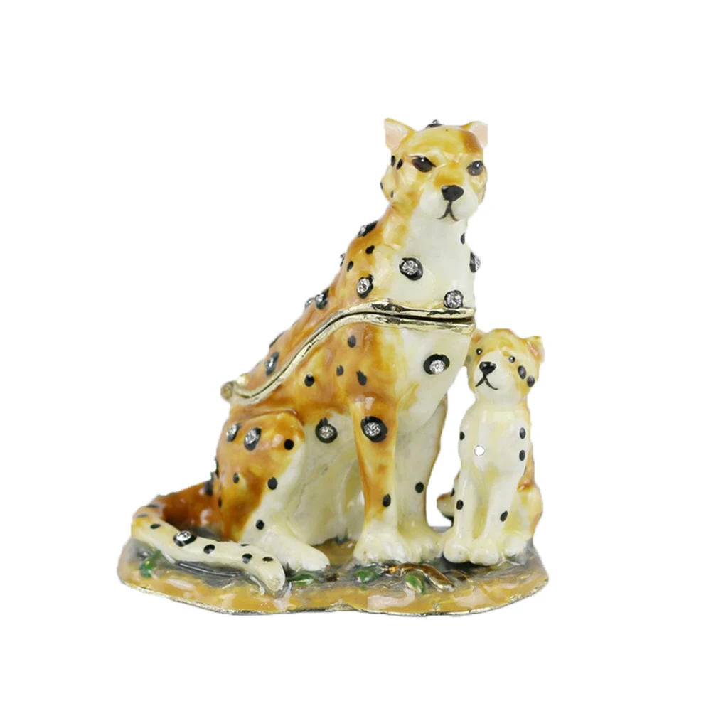 

IZODO Jewelry animal family mother son Leopard jewelry box tin metal material enamel chromatic pure handmade artware handiwork