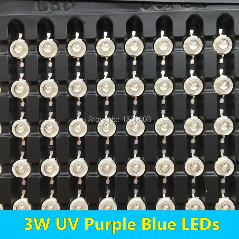 

50 PCS 3W UV LEDs Purple Blue High Power Chip Ultra Violet Diode 390 400 410 420 430nm Wavelength 700mA for LED Flashlight