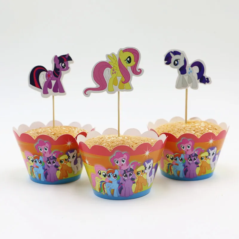 

Hot Sale My little pony cupcake wrappers and toppers for kids birthday decoration party supplies cake toppers picks