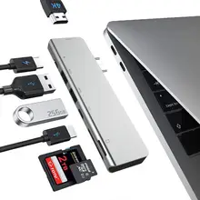 7 в 1 тип-c концентратор адаптер двойной USB-C двойной USB3.0 концентратор к HDMI SD/TF кард-ридер PD многофункциональная док-станция для MacBook Pro
