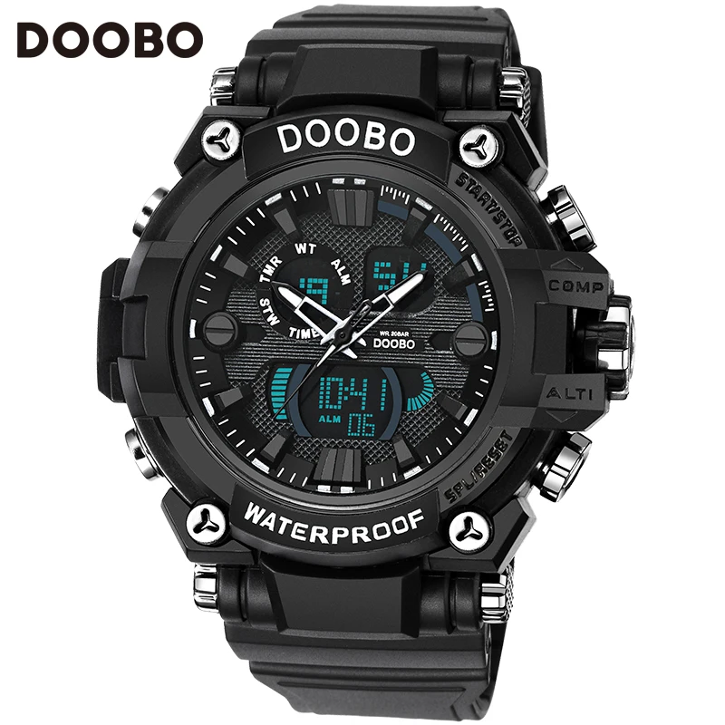 Новые мужские кварцевые цифровые часы мужские спортивные часы Relogio Masculino DOOBO S Shock Relojes светодиодный военный водонепроницаемый наручные часы - Цвет: Black