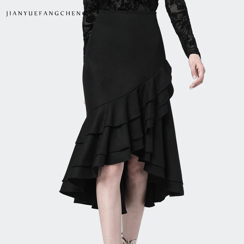 

Winter Wool Skirts 2018 Plus Size Sexy High Waist Mermaid Skirt Midi Black Office Ladies Skirts Womens Warm Jupe Package Hip