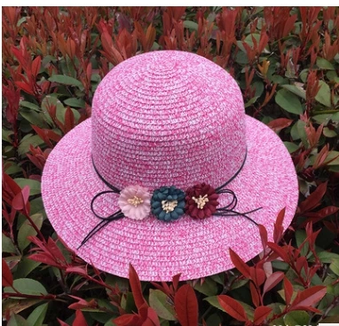 

2018 New Fashion women summer flower sun hat breathable pearl straw hat women big brim straw beach hat casual shade