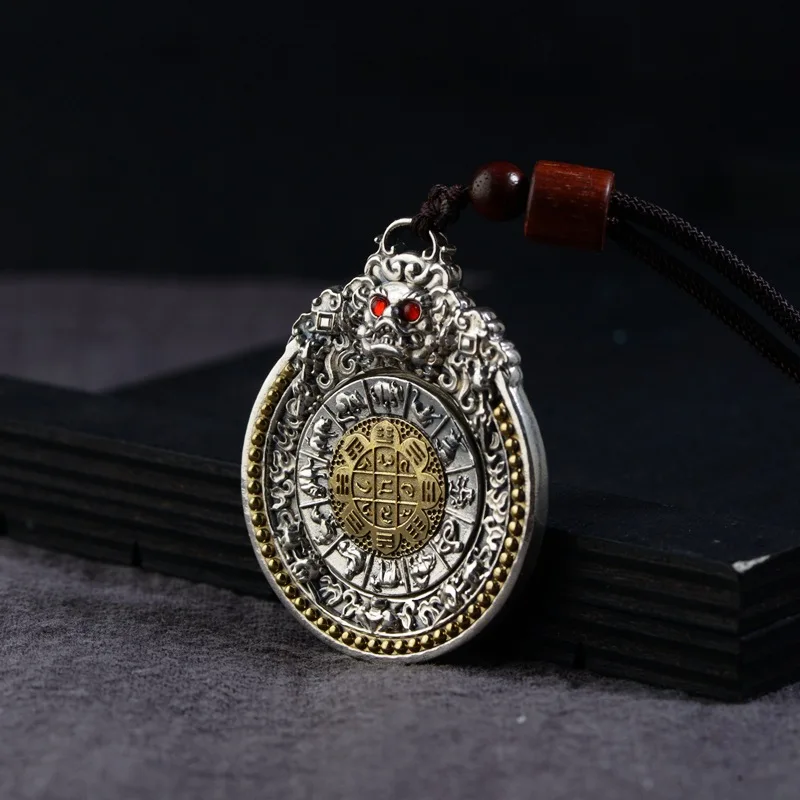 

fine silver restoring ancient ways S990 technology can turn the locket Jiugong gossip token pendant Hang bag wholesale