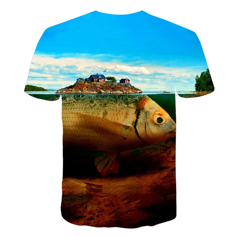Новинка, мужская футболка для отдыха с цифровым 3D принтом рыбы, мужская футболка с круглым вырезом, футболка с океанским забавным 3d принтом рыбы, мужская футболка, летняя одежда