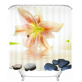 

Customize Modern Waterproof Washable Fabrics 3D Shower Curtains Beautiful Yellow Flowers Bathroom Curtains Bathroom Products