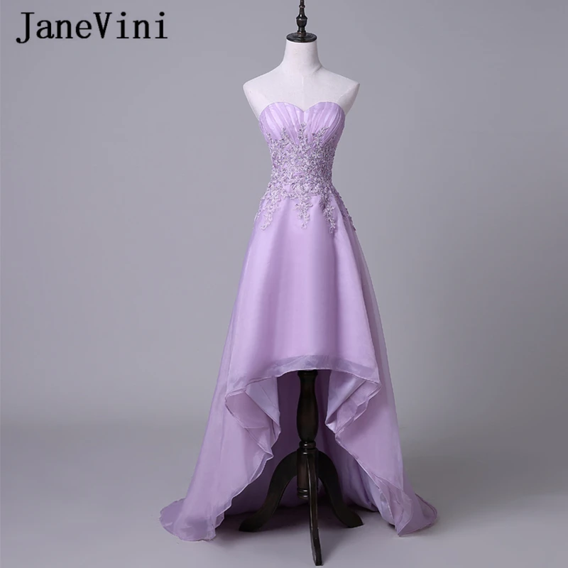 

JaneVini High Low Long Bridesmaid Dresses A Line Sweetheart Lace Appliques Sequined Backless Tulle Formal Prom Gowns Plus Size