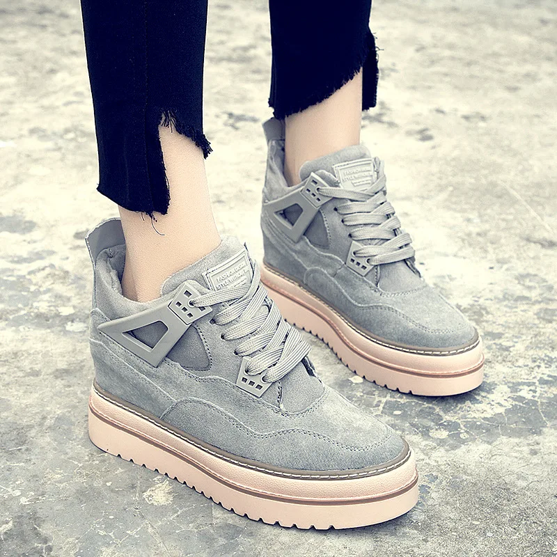 Semelle Sport Chaussures Coréenne De Femmes Nouvelle Épaisse 2018 Solide gris Automne Version Augmentation Noir Simple Couleur rose Mode Plat RwnO4q