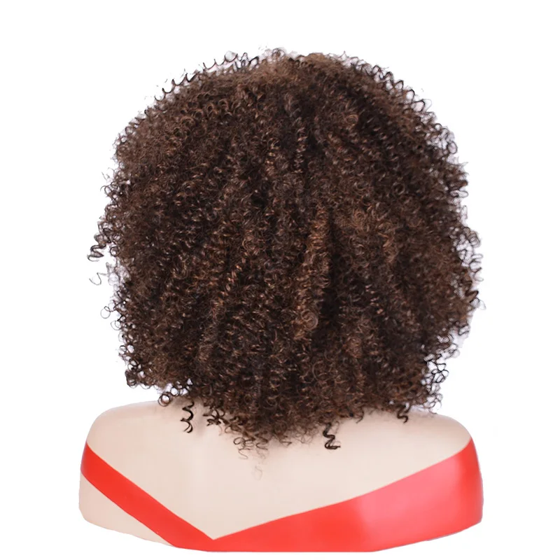 MSIWIGS Brown Synthetic Curly Wigs for Women Red Black Short Wig with Bangs Grey Hair Heat Resistant