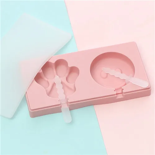 Covered Cartoon 3 Piece Ice Cream Ice Cube Mold Kitchen 2 Colors Multi-type Silicone Homemade Manual Diy Ice Cream Mold Home - Color: Pink 1