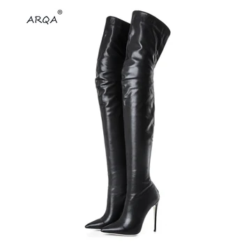 

2019 European lady sexy fashion with high Hentian high 12CM long thigh Black Women boots High-heeled pointed Shoes for Ladies
