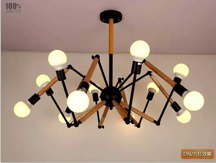 Wood Vintage Industrial Nordic Loft Edison Bulb Chandelier Retro