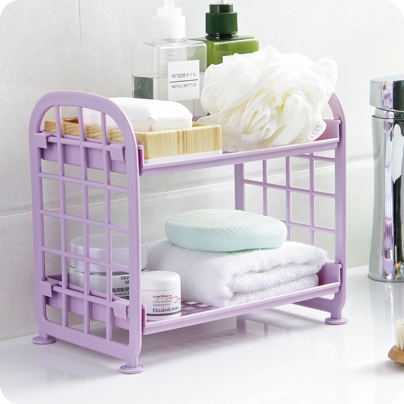 

GOONBQ 1 pc 2 Layers Storage Rack Kitchen Small Shelf Desktop Storage Shelf Bathroom Washing Kitchen Holder Organizer