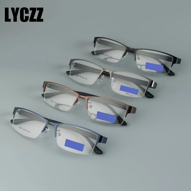 

LYCZZ Business Men's Optical Frame Half Rim Steel Eye Glasses Frame Male Myopia Eyeglasses Frame Prescription Eyewear nerd Tag
