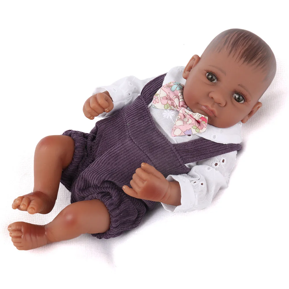 Милый мини Полный мягкий силиконовый Reborn Baby Doll 25 см живая игра игрушка ручной работы афро-американский мальчик дети Ванна Playmate подарок на день рождения