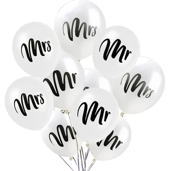 

15pcs/lot 10inch Round Balloon White Print Mr&Mrs Latex Helium Balloons Happy Wedding Valentine's Day Event Bride Globos A