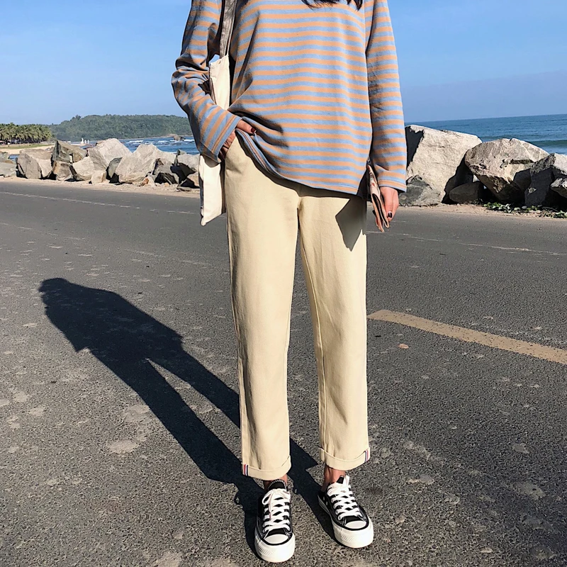 

2019 New Arrivals Women Pants High Waist Solid Flat Drawstring Knitted Trousers Female Wear Casual Loose Harem Ankle-length Pant