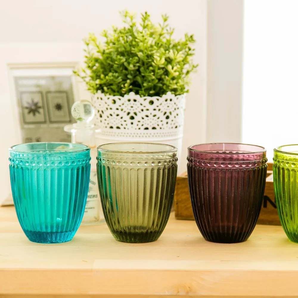 New arrival KEYAMA Colored stripes embossed breakfast juice glass cup
