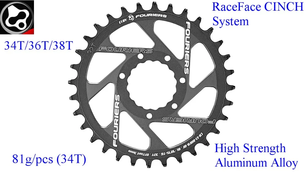 

FOURIERS Bike High Strength Aluminum Alloy 7075-T651 Chainring 34T/36T/38T 81g/pcs R aceFace CINCH System Bicycle Parts