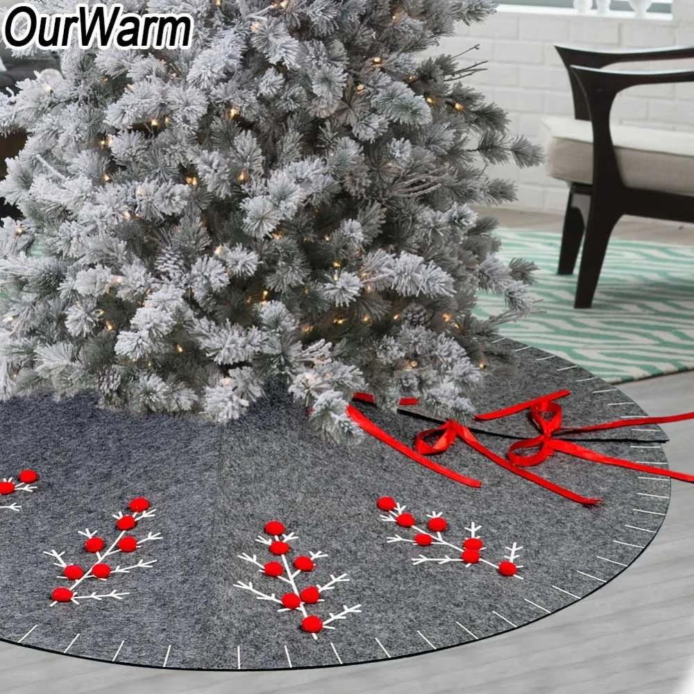 

OurWarm 48 inch Felt Applique Christmas Tree Skirt Kit Round Grey Christmas Tree Skirt 2018 New Year Christmas Party Decorations