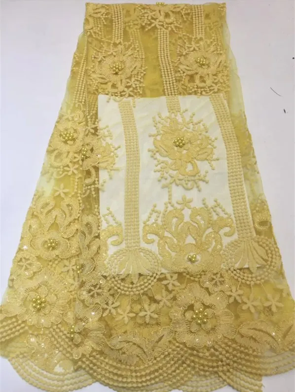 High Quality 3D flowers yellow African Beads Lace Fabric New Listing Guipure FFZ423 | Дом и сад