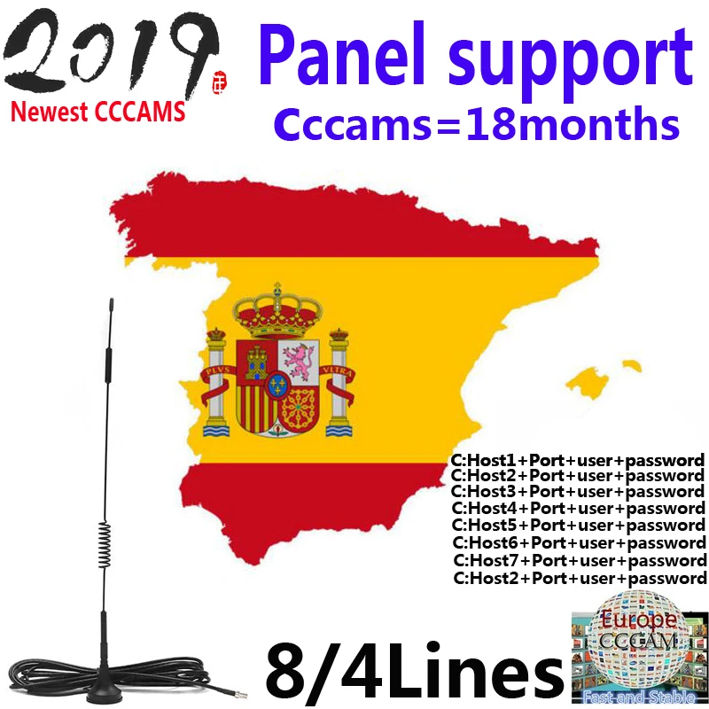 

2019 1 Year Ccams for Satellite Receiver 4line panel WIFI FULL HD DVB-S2 Support Cccams via USB Wifi dongle