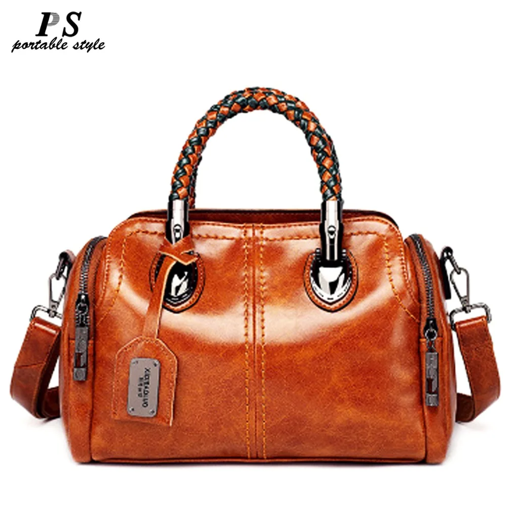 

High Quality 100% Genuine Leather Women's Handbags Vintage Shoulder CrossBody Bags For Women Leather Top HandleTote Bags Women