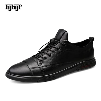 

2019 Classic Men's Genuine Leather Sneaker Shoes Cowhide Leather Pointed Toe Rubber Sole Casual Platform Spring/Autumn