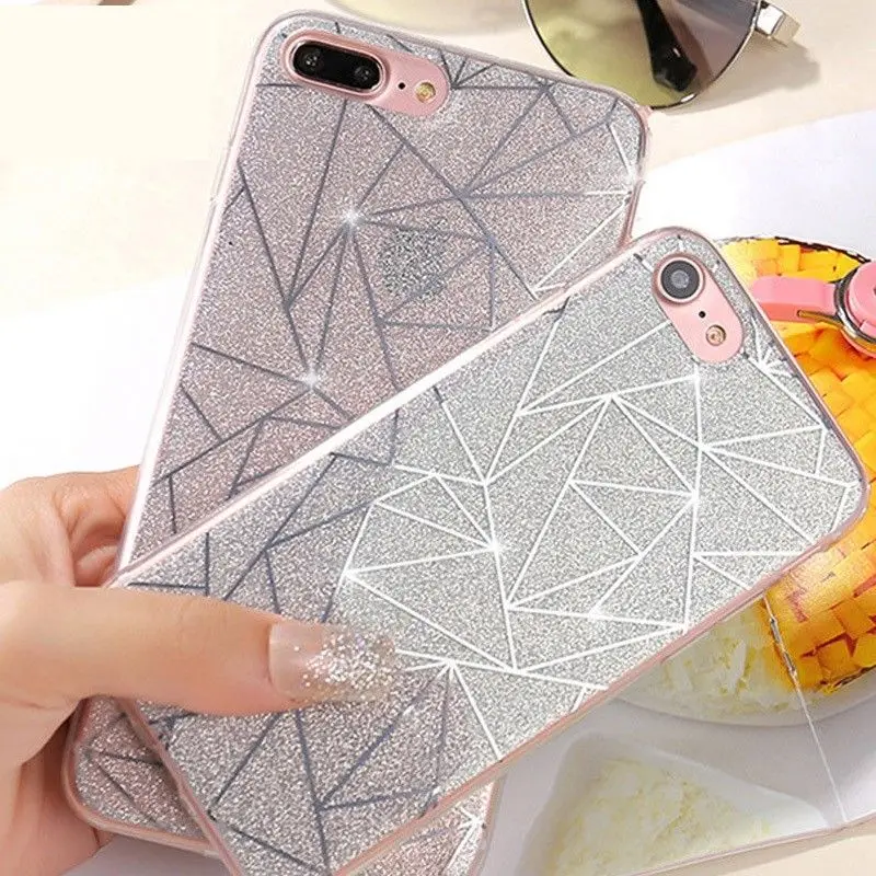 

Case For iPhone 6 S Glitter Back Cover For Fundas iPhone 8 7 5 5S SE 6 Lines Capinha For Coque iPhone 7 Case Bling Capa