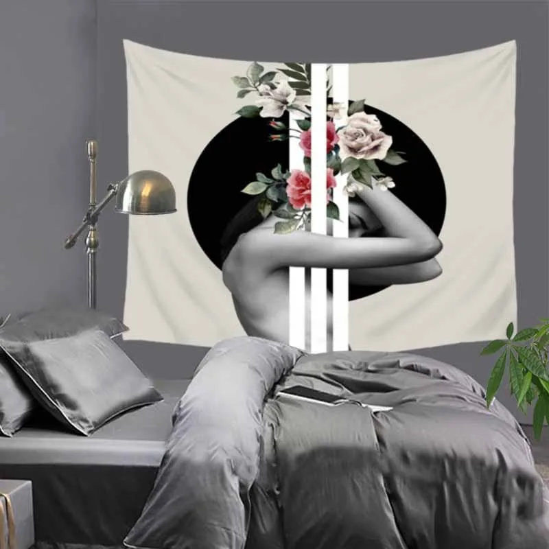 

Character Imagine Tapestry House Beauty Wall Hanging Flowers Boho Couches Home Decoration Plant Blanket 130cm Polyester Handmade