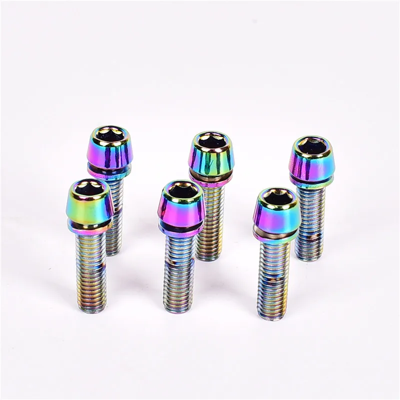 Steel Ti Titanium plated Screws Bolts With Washer M5*18mm for Bike Bicycle Stems & Handlebar 6pcs rainbow Golden Color Steel Ti Titanium plated Screws Bolts With Washer M5*18mm for Bike Bicycle Stems & Handlebar 6pcs rainbow Golden Color