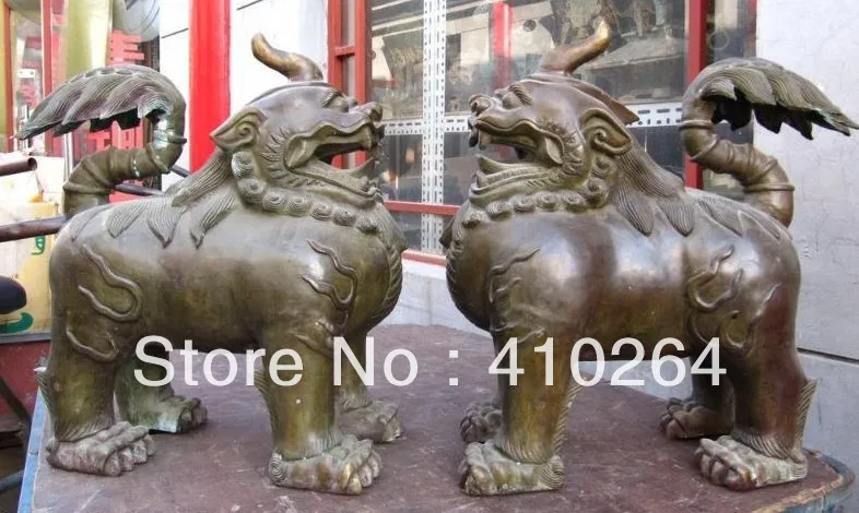 

21"China royal Bronze talisman Foo Dog kylin Lion Pair statue discount 30%