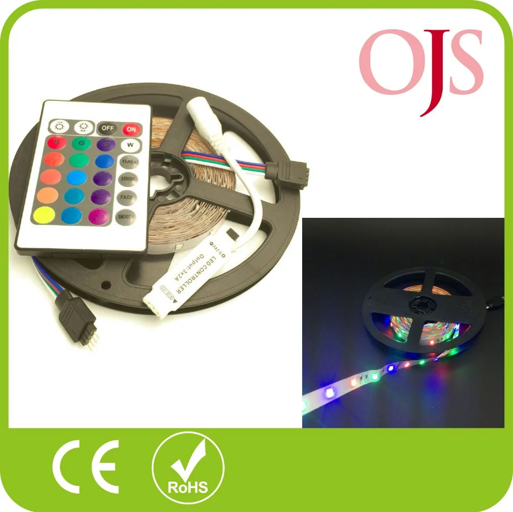 Free пересылка rgb smd3528 60 led/м светодиодные полосы света с 24key мини пульт