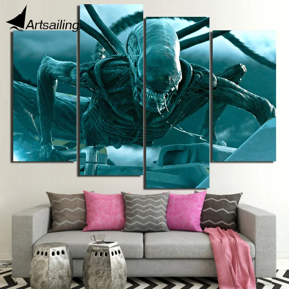

4 piece canvas art HD print movie poster alien warrior canvas painting paintings for living room wall free shipping/ UP-1521A