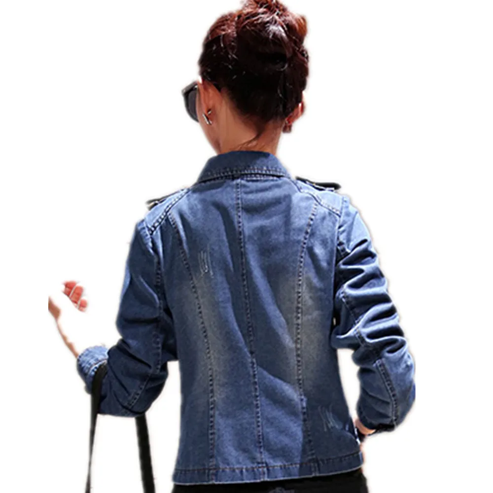 Осенне-зимняя женская синяя джинсовая куртка с косой молнией, женские тонкие короткие модные топы с Epaulette M L XL XXL