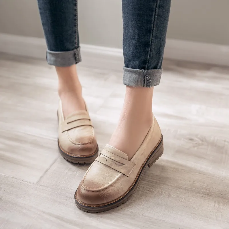 

Summer retro brush flats mori girl college style small leather shoes woman casual british non-slip round toe zapatos mujer femme